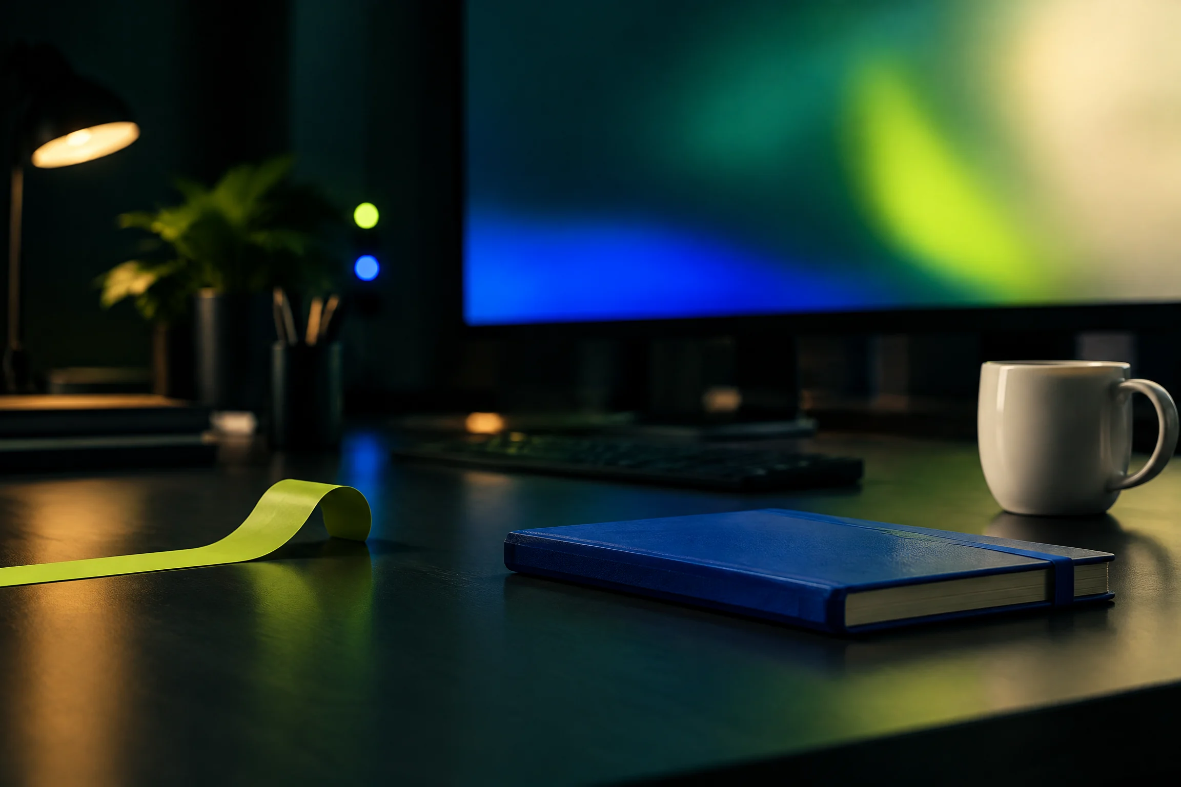 Operations desk with abstract monitoring lights